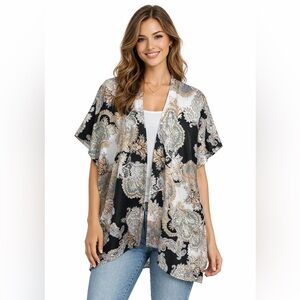 Boho Paisley Kimono Cardigan Open Front Festival Beach Lightweight Top